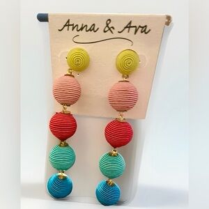 Anna & Ava Boho Earrings Thread Wrapped Colorful Dangle Pink Teal Yellow